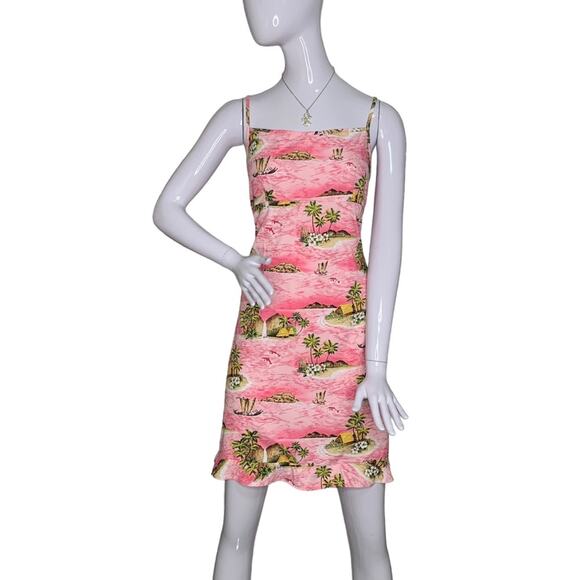 Tropical Island Bodycon Dress Junior Size 9/10 Pink and Green  Sleeveless - Picture 1 of 9